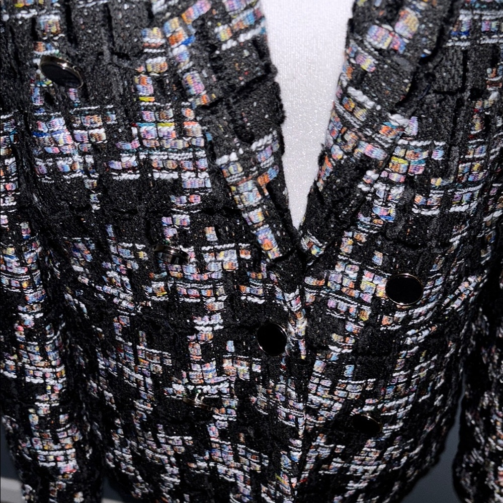 NWT Ecru Black & Multicolor Contemporary Blazer with Textured Fabric - Picture 3 of 3